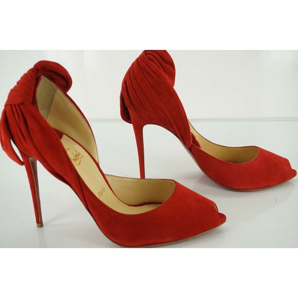 Christian Louboutin Red Suede Barbara Bow Heels d'Orsay Pumps Size 39.5 NIB - Picture 2 of 12